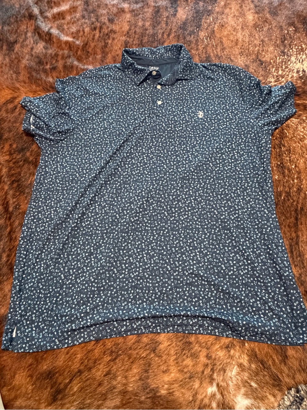 Izod Golf Shirt Men X Large Blue Floral Polo Performance Logo Collared Pullover